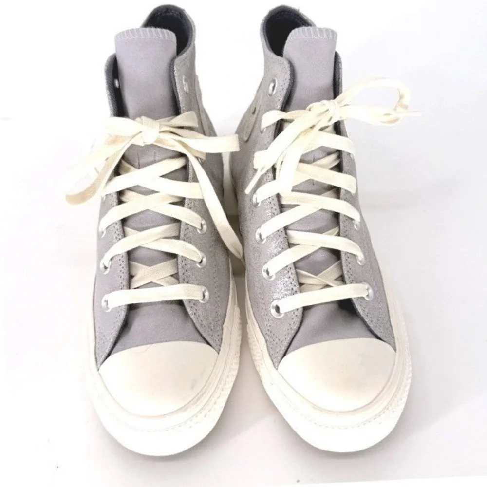 Converse All Star Hi Silver Lavender Metallic Leather Sneaker‎ A12505C W 8 NEW